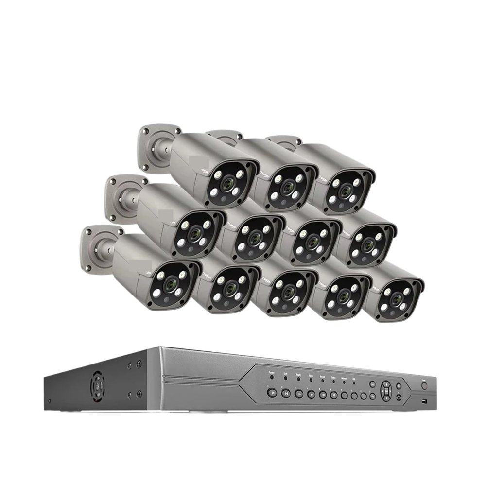 JUCFRDNJ 16CH 8MP 5MP POE Camera System H.265 4K Face Human Detect Two-Way Audio Colorful Night Security Surveillance Camera(None,16CH 12pcs 5MP Cam)