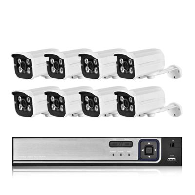 JUCFRDNJ H.265 HD 5MP POE NVR Kit Street CCTV Record Security System Bullet IP Camera Audio Outdoor Home Video Surveillance Camera Set(None,8CH NVR and 8 Camera_EU Plug)