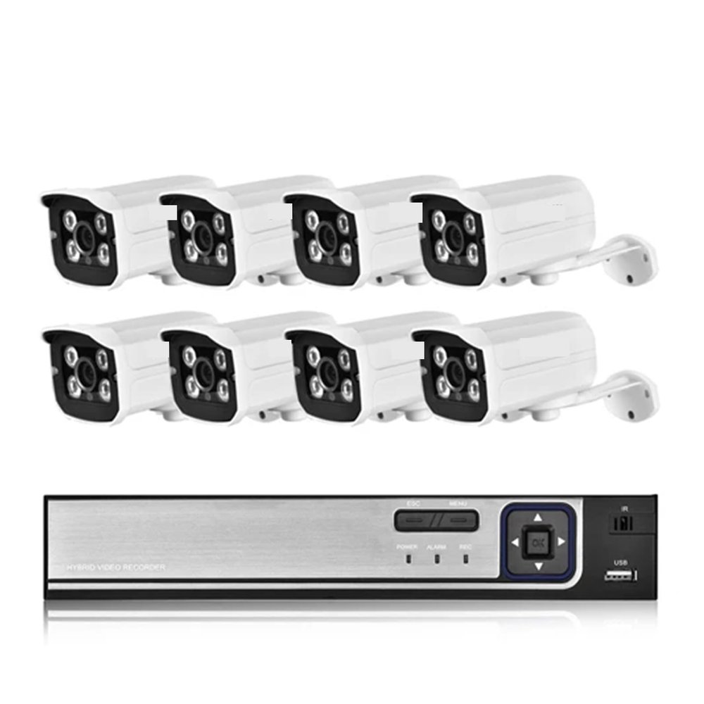 JUCFRDNJ H.265 HD 5MP POE NVR Kit Street CCTV Record Security System Bullet IP Camera Audio Outdoor Home Video Surveillance Camera Set(None,8CH NVR and 8 Camera_EU Plug)