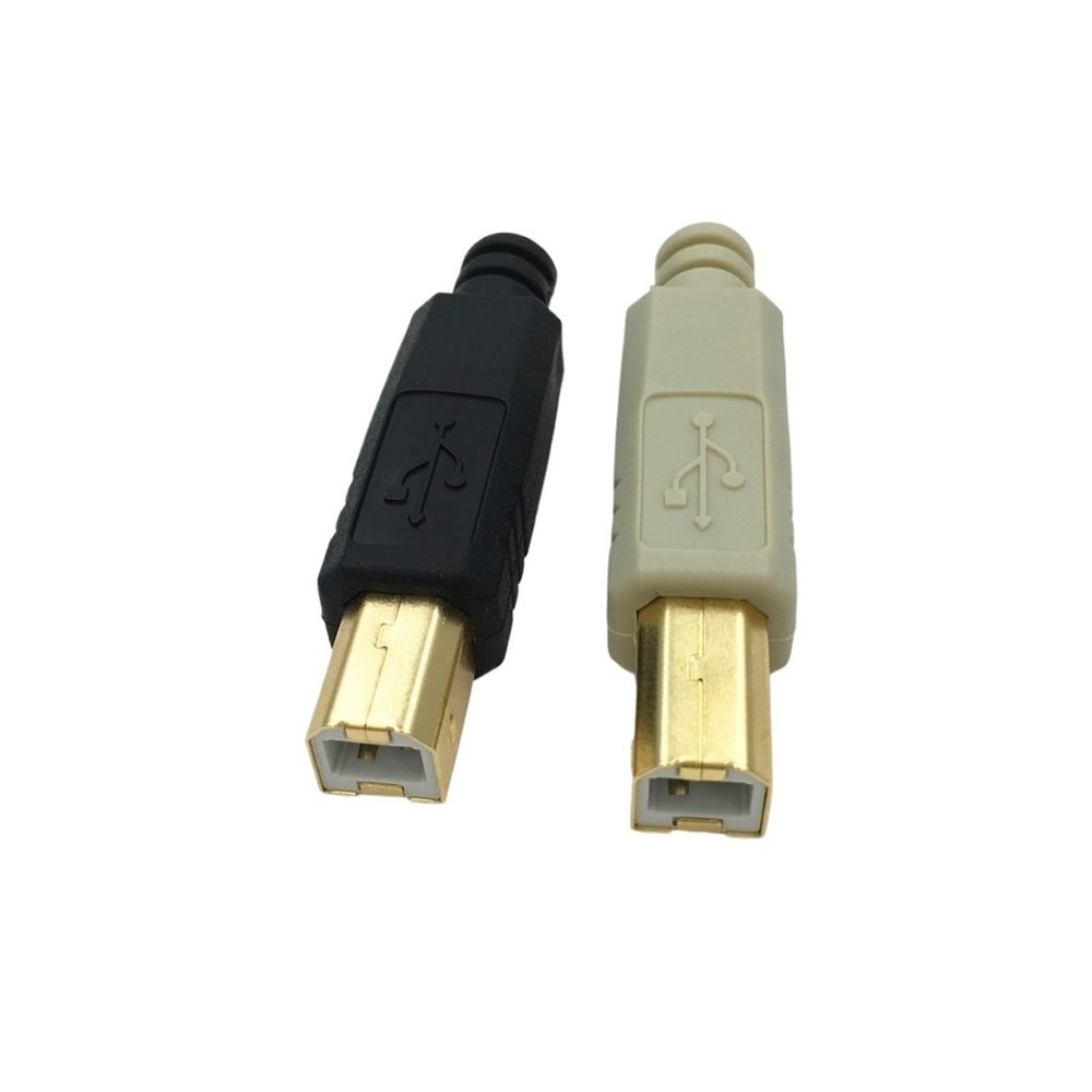 2Pcs Gold Plated DIY USB 2.0 B Type 4 Pin Male Printer Port Assembly Adapter Connector Plug Socket Solder Plastic Shell(Gray)