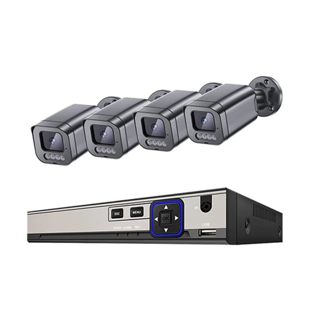 JUCFRDNJ 8MP POE CCTV Security Camera System 10CH 8CH 4CH 4K NVR Smart AI Face Detect 2-Way Audio Outdoor Video Surveillance Kits(None,8CH NVR x4 Cameras)