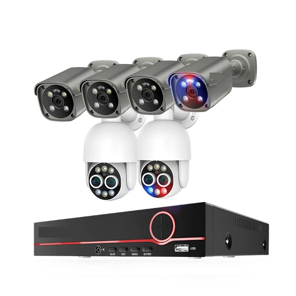 JUCFRDNJ HD 8CH 4K 8MP Surveillance Camera System Dual Lens PTZ POE Camera 8X Zoom AI Human Detected CCTV Video Security Kit(None,8CH NVR 6 Camera B)