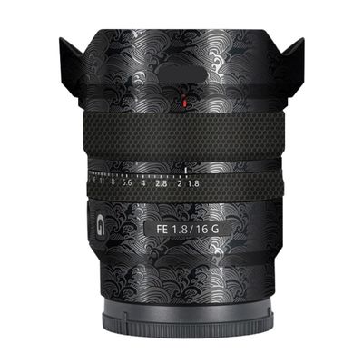 Anti-Scratch Camera Lens Sticker for Sony FE 16mm F1.8 G Coat Wrap Protective Film Skin Cover 16 F 1.8(Wave Black)