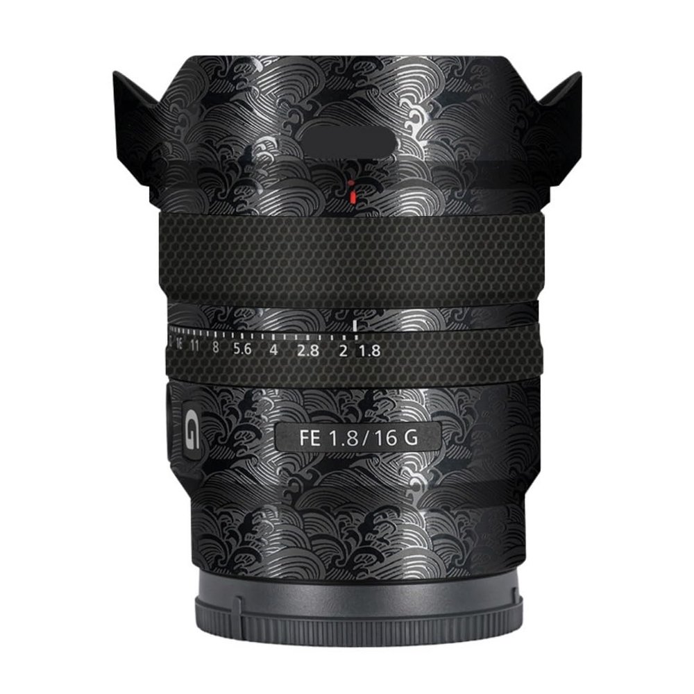 Anti-Scratch Camera Lens Sticker for Sony FE 16mm F1.8 G Coat Wrap Protective Film Skin Cover 16 F 1.8(Wave Black)