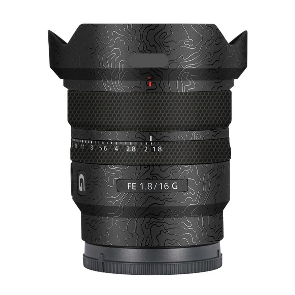Anti-Scratch Camera Lens Sticker for Sony FE 16mm F1.8 G Coat Wrap Protective Film Skin Cover 16 F 1.8(Contour Black)