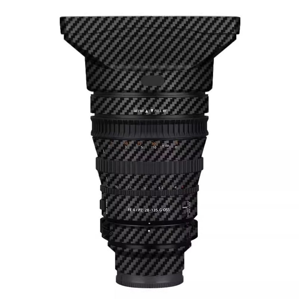 Lens Cap Skin Anti-Scratch Camera Sticker Protective Wrap Film Body Protector Decal for Sony FE PZ 28-135mm F4 G OSS 28-135 F 4(Carbon Fiber Black)