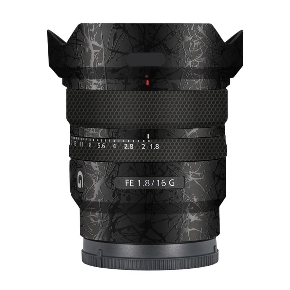 Anti-Scratch Camera Lens Sticker for Sony FE 16mm F1.8 G Coat Wrap Protective Film Skin Cover 16 F 1.8(Splash Ultra Black)