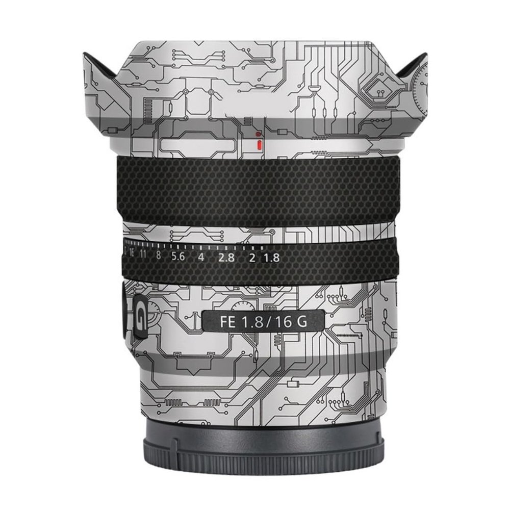 Anti-Scratch Camera Lens Sticker for Sony FE 16mm F1.8 G Coat Wrap Protective Film Skin Cover 16 F 1.8(Circuit White)
