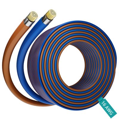 HiFind 16/2 Gauge AWG Car Audio Speaker Wire Cable 20 Ft, Professional Shielded OFC Zipper Wire, Transparent Soft PVC for Automotive Stereo HiFi Home Theater System, Subwoofer, Blue+ Brown