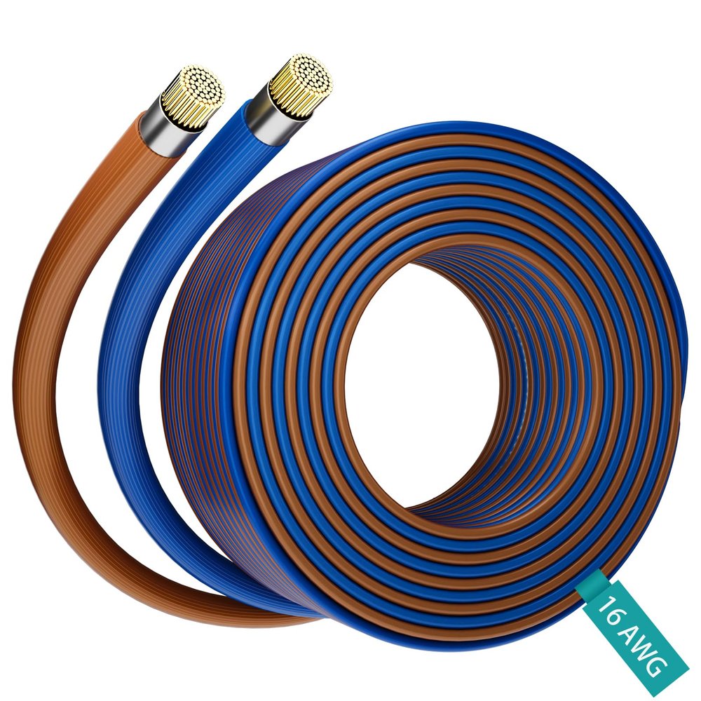 HiFind 16/2 Gauge AWG Car Audio Speaker Wire Cable 20 Ft, Professional Shielded OFC Zipper Wire, Transparent Soft PVC for Automotive Stereo HiFi Home Theater System, Subwoofer, Blue+ Brown