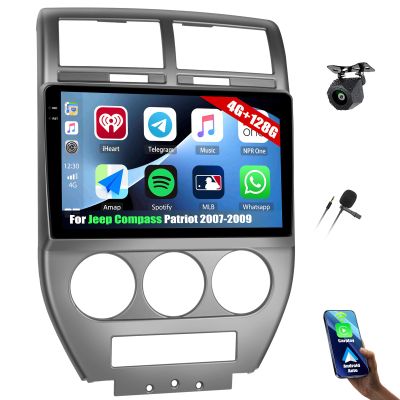 [4+128G] Android 15 Car Radio Stereo for Jeep Compass Patriot 2007-2009 with Wireless Carplay&Android Auto,10.1 Inch Car Radio with Mirror Link Bluetooth FM/RDS WiFi GPS EQ DSP SWC