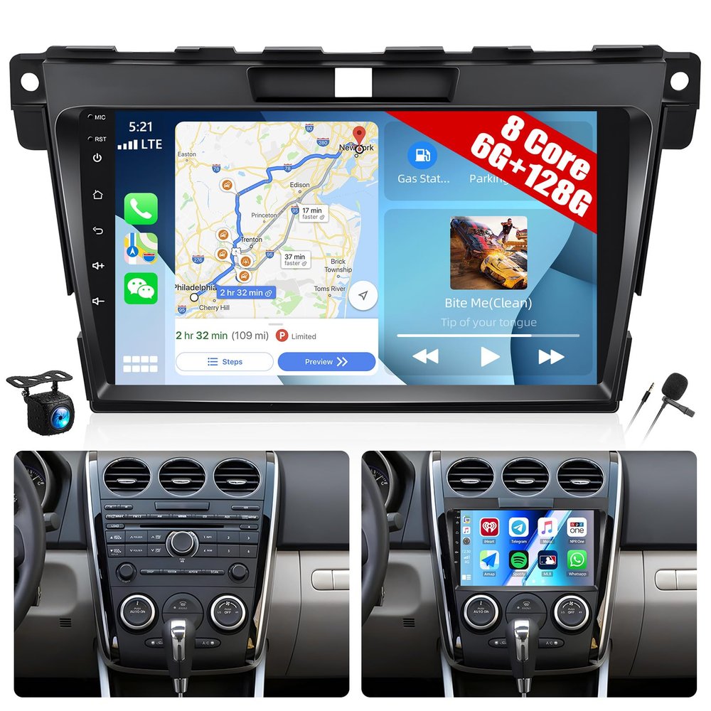 [6+128G] 8-Core Android 15 Car Radio Stereo for Mazda CX7 CX 7 CX-7 2007-2015 with Wireless Carplay&Android Auto,9 Inch Car Radio with Mirror Link Bluetooth FM/RDS WiFi GPS SWC