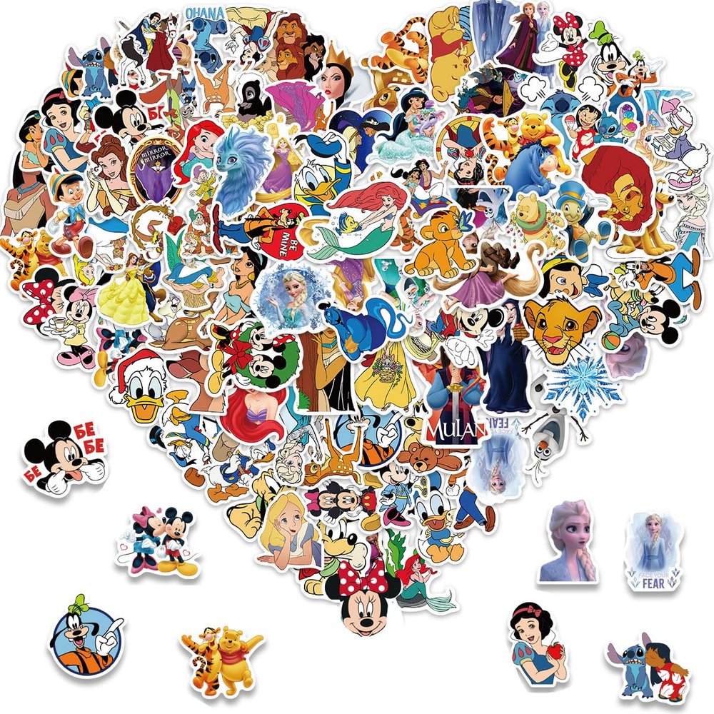 100PCS Disney Mix Cartoon Stickers, Cute Waterproof Vinyl Decal for Teen Kids Adult Girl Notebook, Laptop, Travel Case, Phone, Bike, Water Bottle, Guitar, Computer, Skateboard (100pcs dsn)