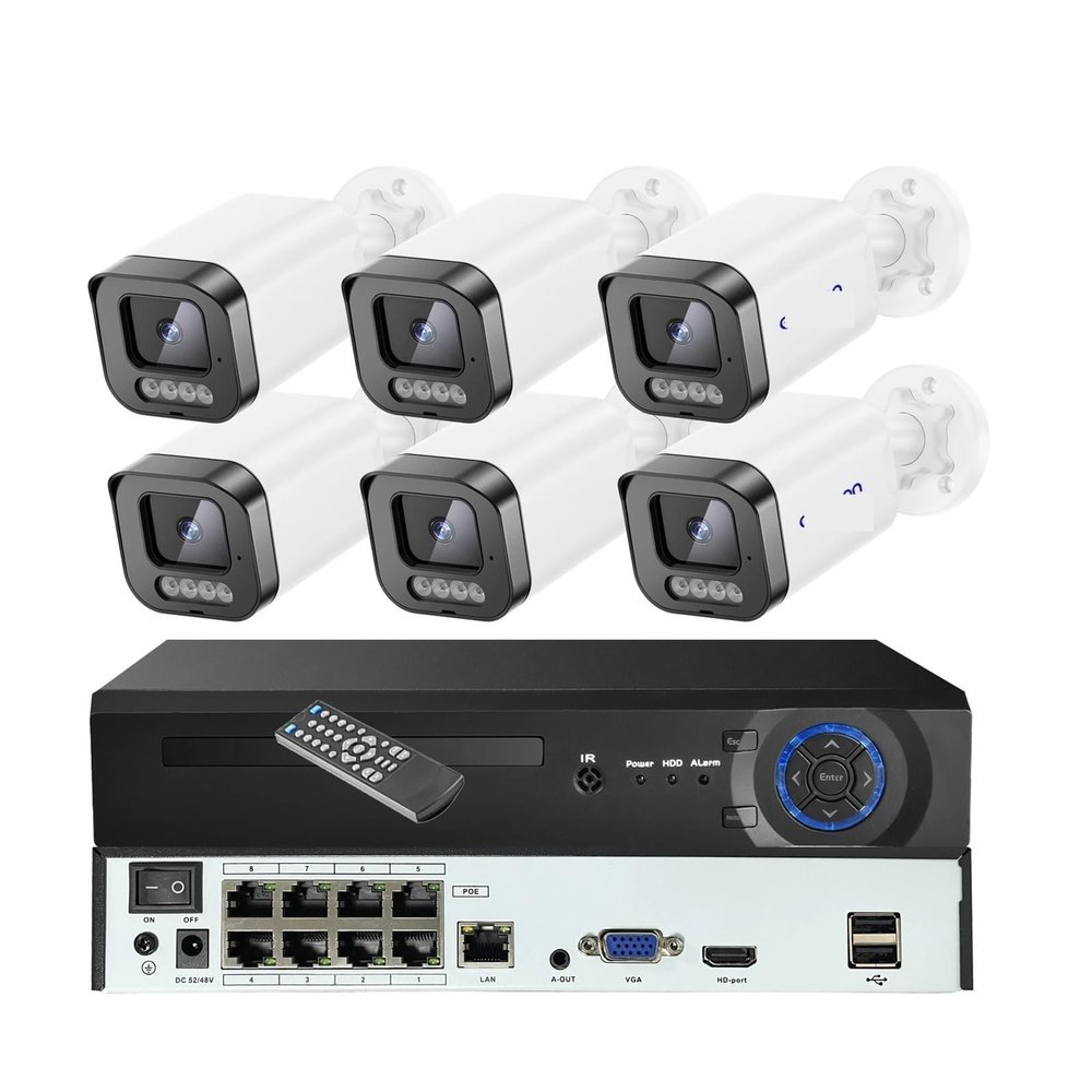 JUCFRDNJ 4K Security Camera System 8CH POE NVR 8MP Face Detect Color Night Vision Two Way Audio IP Camera Security Video Surveillance Set(None,8CH NVR x 6PCS 8MP)