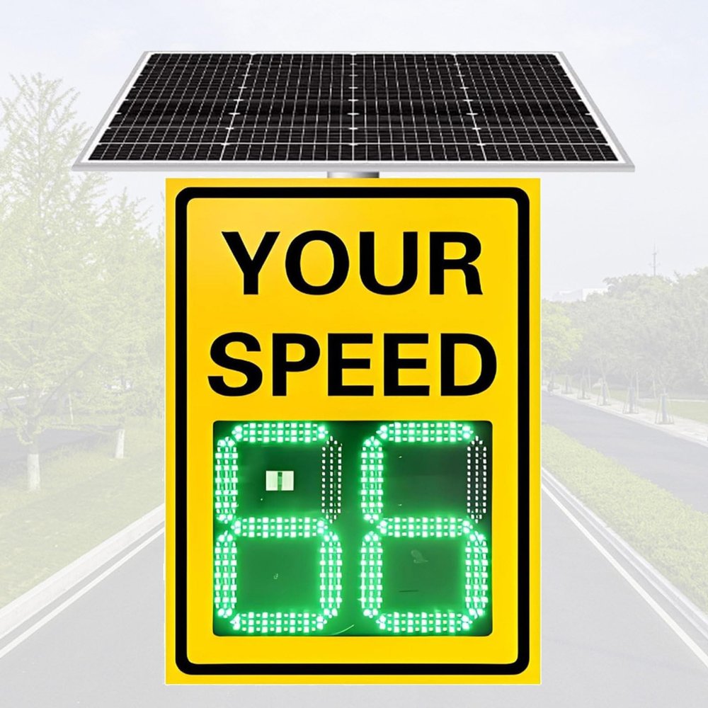 Solar Powered Radar Speed Limit Sign, LED Speed Limit Radar Detector Display, Speed Measurement Distance 300 Meters, Applicable to Highways, Speed-Limit Roads 60x90cm/24 x35-Yellow