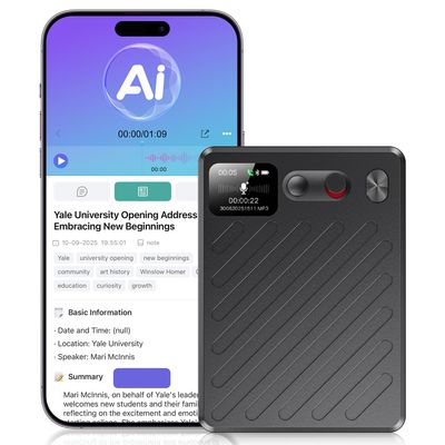 AI Voice Recorder, Note Taking Device, Transcribe & Summarize, Voice Recorder With Display, App Control, Supports 132+ Languages, 100H, 64GB, Magnetic Audio Recorder for Lectures Meetings Calls, Black