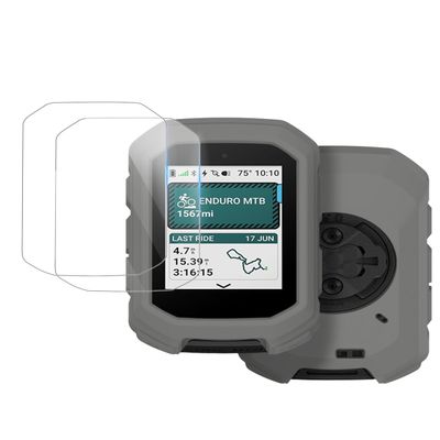 Case Cover for for Garmin Edge MTB GPS Bike Computer - Silicone Case with 2 pcs Tempered Glass Screen Protector,Anti-Scratch &Shockproof &Transparent, High Definition Full Coverage (Grey)