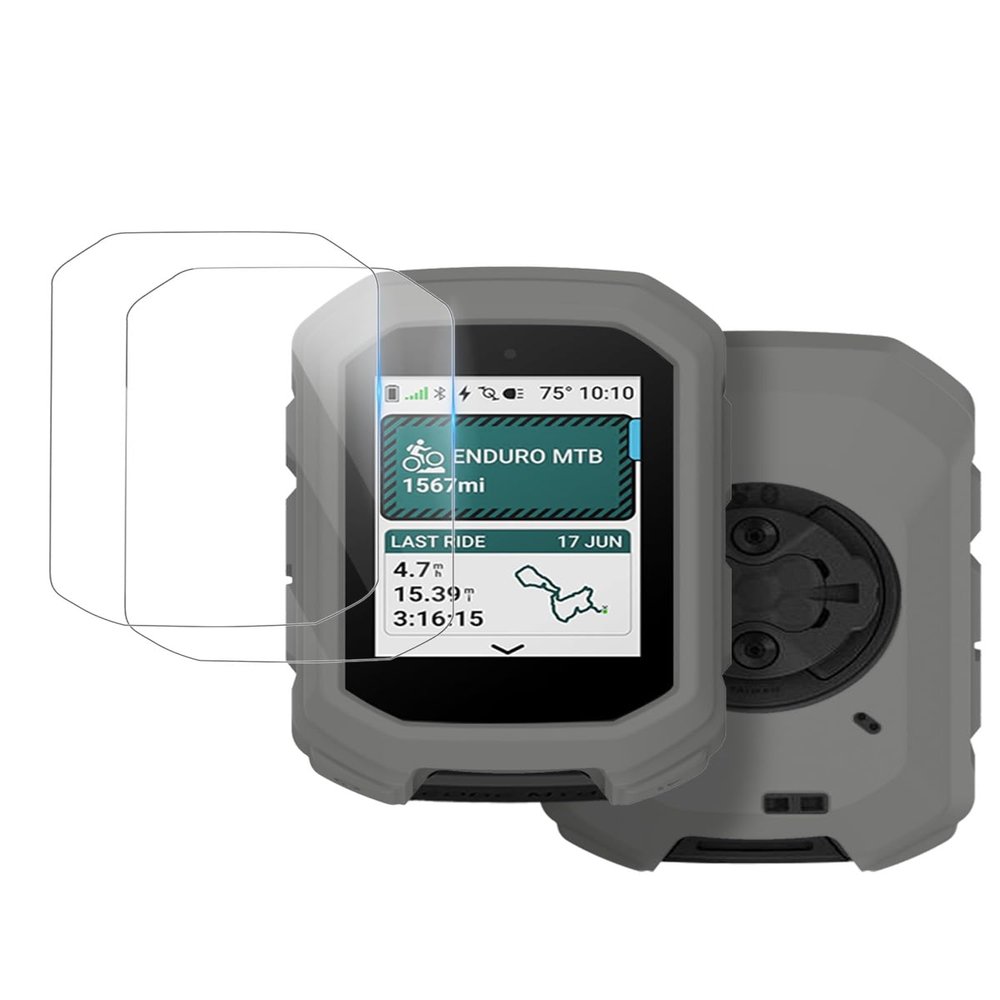 Case Cover for for Garmin Edge MTB GPS Bike Computer - Silicone Case with 2 pcs Tempered Glass Screen Protector,Anti-Scratch &Shockproof &Transparent, High Definition Full Coverage (Grey)