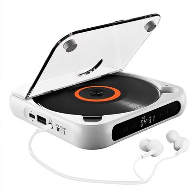 Portable CD Player with Bluetooth 5.3 Transmitter, 2000mAh Rechargeable, Built-in HiFi Dual Speakers, Supports CD/USB/AUX, LCD Display, Headphones Included for Home/Car (White)