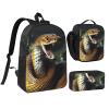 3PCS Cobra Snake Backpack Set with Insulated Lunch Box Pencil Pouch, 17inch Lightweight Laptop Bags Shoulder Lunch Bag and Pencil Case Bag 3-in-1 Set view 1
