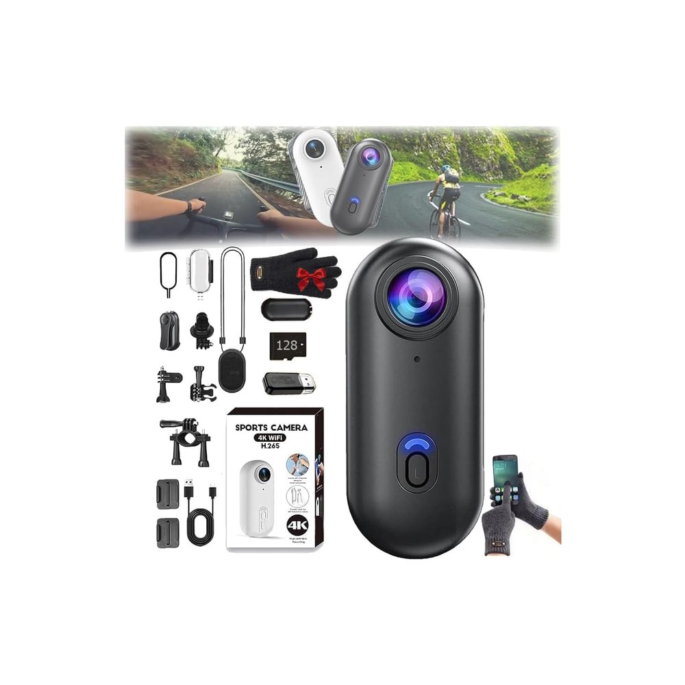 POV Pro 4K Camera, HD Action Cameras with Video Recording & Night Vision for Cycling, Pet Walking and Outdoors Activities, Waterproof Uhd Sports Thumb Camera (Black,High +128GB)