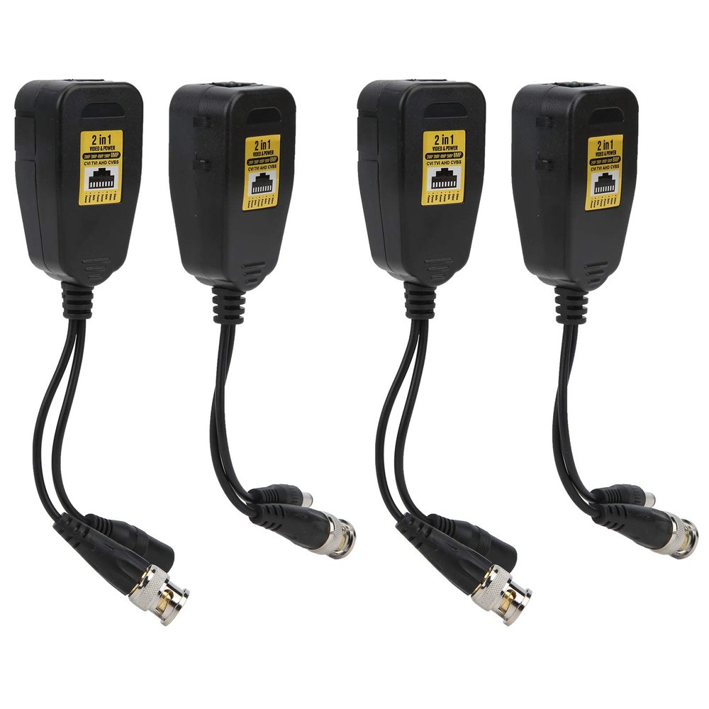 AMAKO 4PCS HD Video Balun Set for CCTV, CVI TVI AHD CVBS, 12V 48V, Thunder Transient Current Protection, ABS Housing Security System Accessories