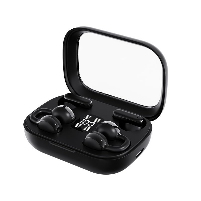 2-in-1 Ear Clip and semi-in-Ear 2 Pairs of Headphones The New Model in 2025 is Equipped with Intelligent Digital Display Power Bank Outdoor Sports air Conduction (Black)