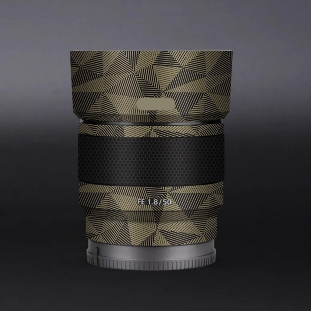Camera Skin Wrap Lens Skins Protector Anti-Scratch Coat Wrap Cover Sticker for Sony FE 50mm F1.8 50 1.8(Triangle Gold)