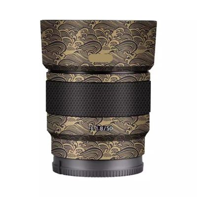 Camera Skin Wrap Lens Skins Protector Anti-Scratch Coat Wrap Cover Sticker for Sony FE 50mm F1.8 50 1.8(Wave Gold)