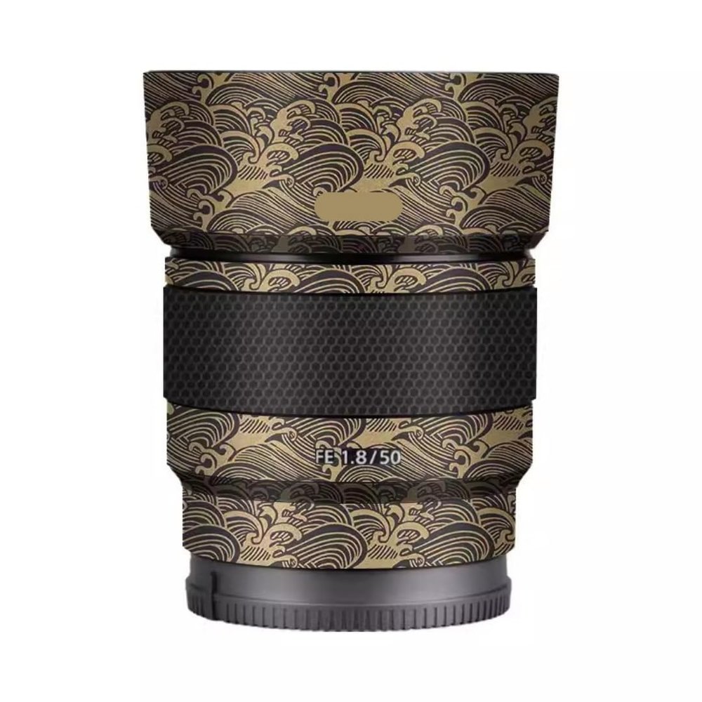 Camera Skin Wrap Lens Skins Protector Anti-Scratch Coat Wrap Cover Sticker for Sony FE 50mm F1.8 50 1.8(Wave Gold)