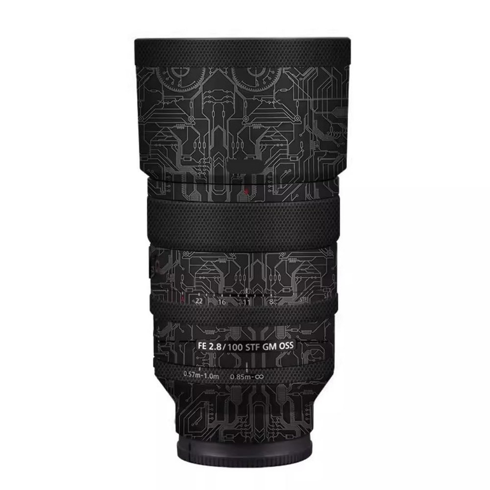 Camera Lens Sticker for Sony FE 100mm F2.8 STF GM Macro Coat Wraps Film Protector Vinyl Decal Skin 100 2.8(Circuit Titanium)