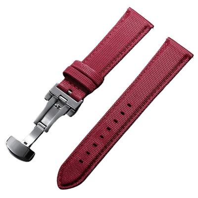 2022mm Men Women Sailcloth Nylon Butterfly Buckle Waterproof Quick Release Watchband fit for Omega/Seiko(Red,22mm)