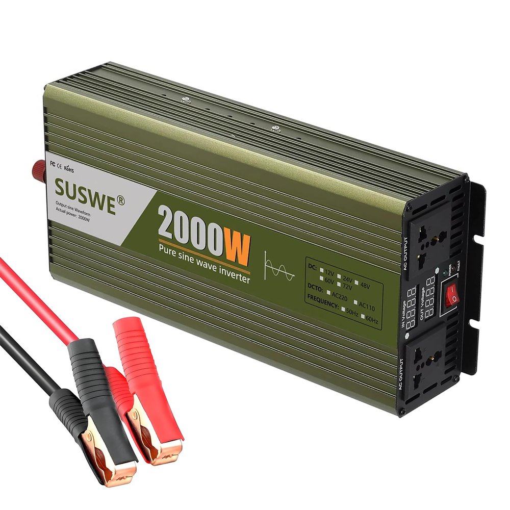 2000W 2500W Continuous Pure Sine Wave Inverter, 4000W 5000W Peak Power Inverter 12V-72V to 110V 120V,Ultra-Quiet Cooling,for RV/Truck/Solar/Home Backup-Powers Heavy-Duty Tools&Appliances (2000W12V)