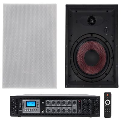 Rockville Bundle: Pair WA870 8" 70V Commercial/Restaurant in-Wall Speakers 50W/25W/12.5W/6.3W Bundle with RCS180-6 180 Watt 6 Zone 70V Commercial/Restaurant Amplifier/Bluetooth (2 Items)