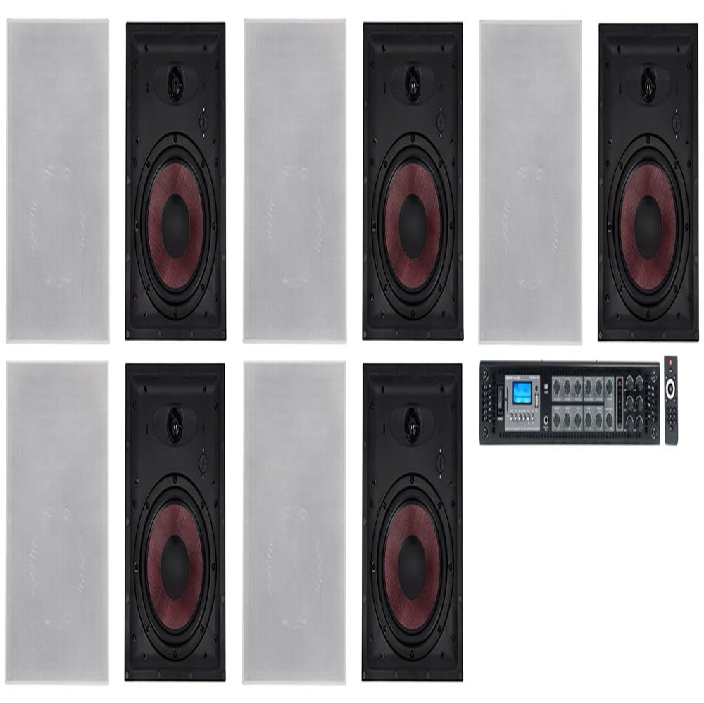 Rockville Bundle: (5) Pair WA870 8" 70V Commercial/Restaurant in-Wall Speakers 50W/25W/12.5W/6.3W Bundle with RCS650-6 650 Watt 6 Zone 70v Commercial/Restaurant Amplifier/Bluetooth (6 Items)
