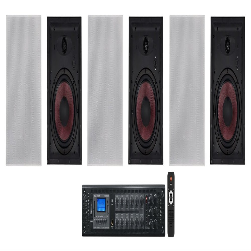 Rockville Bundle: (3) Pair WA870 8" 70V Commercial/Restaurant in-Wall Speakers 50W/25W/12.5W/6.3W Bundle with RCS350-6 350 Watt 6 Zone 70v Commercial/Restaurant Amplifier/Bluetooth (4 Items)