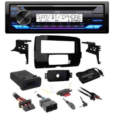 JVC Single DIN Bluetooth USB AUX AM/FM Radio CD Player Stereo Receiver Bundle Combo with Stereo Install Kit, Handle Bar Control Interface (Fits Select 2014-Up HD Models)