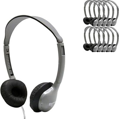 HamiltonBuhl MS2L SchoolMate Personal Stereo Headphones 25-Pack OnEar Design, 3.5mm SlimBarrel Plug, ChewResistant DuraCord, Replaceable Leatherette Cushions Gray