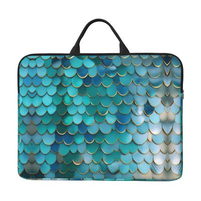 14in Laptop Case Sleeve Bag - Mermaid Scale Print Portable Handle, Business Travel, Commuting, Accessory Pocket