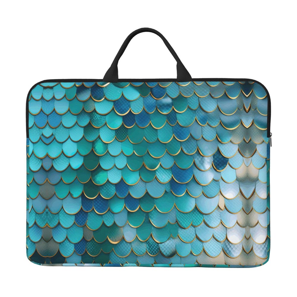 14in Laptop Case Sleeve Bag - Mermaid Scale Print Portable Handle, Business Travel, Commuting, Accessory Pocket