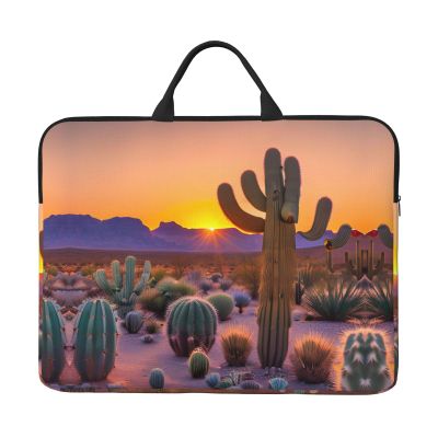 14in Laptop Case Sleeve Bag - Cactus Desert Sunsets Print Portable Handle, Business Travel, Commuting, Accessory Pocket