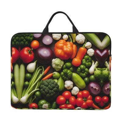 14in Laptop Case Sleeve Bag - Introduction of various vegetables Print Portable Handle, Business Travel, Commuting, Accessory Pocket