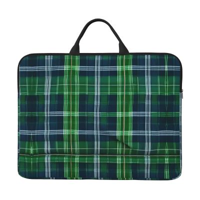 14in Laptop Case Sleeve Bag - Blue Scottish Tartan Print Portable Handle, Business Travel, Commuting, Accessory Pocket