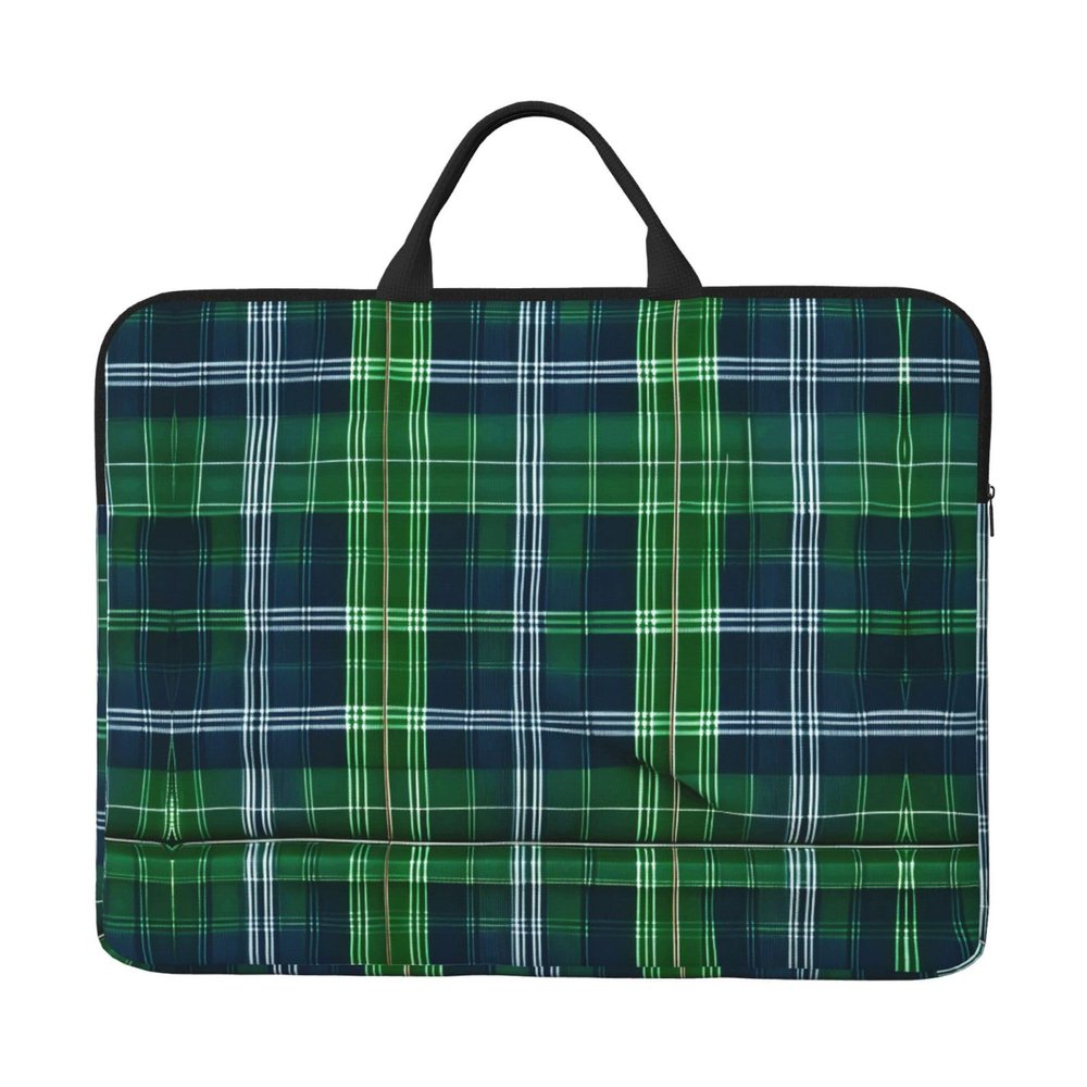 14in Laptop Case Sleeve Bag - Blue Scottish Tartan Print Portable Handle, Business Travel, Commuting, Accessory Pocket