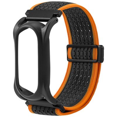 Adjustable Soft Woven Nyon Wristband + Protective Case Base fits for PLAUD NotePin AI Voice Recorder Upgraded 18mm Pin Quick Release Notepin Strap for Easy Band Replacement,Orange&Gray