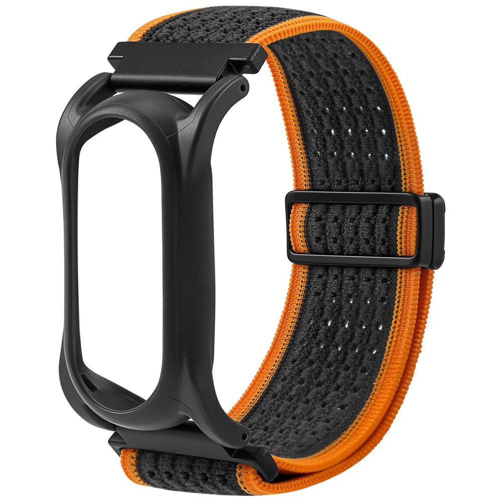 Adjustable Soft Woven Nyon Wristband + Protective Case Base fits for PLAUD NotePin AI Voice Recorder Upgraded 18mm Pin Quick Release Notepin Strap for Easy Band Replacement,Orange&Gray