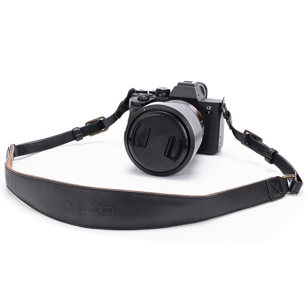Cwatcun Genuine Leather Camera Strap, Adjustable Neck or Shoulder Sling Strap for Photographers for Nikon Canon Sony Olympus DSLR, Black