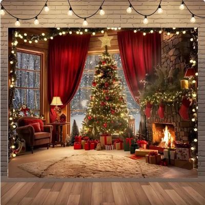 10x8ft Winter Christmas Background Warm Indoor Curtains New Year's Eve Birthday Decoration Party Banner