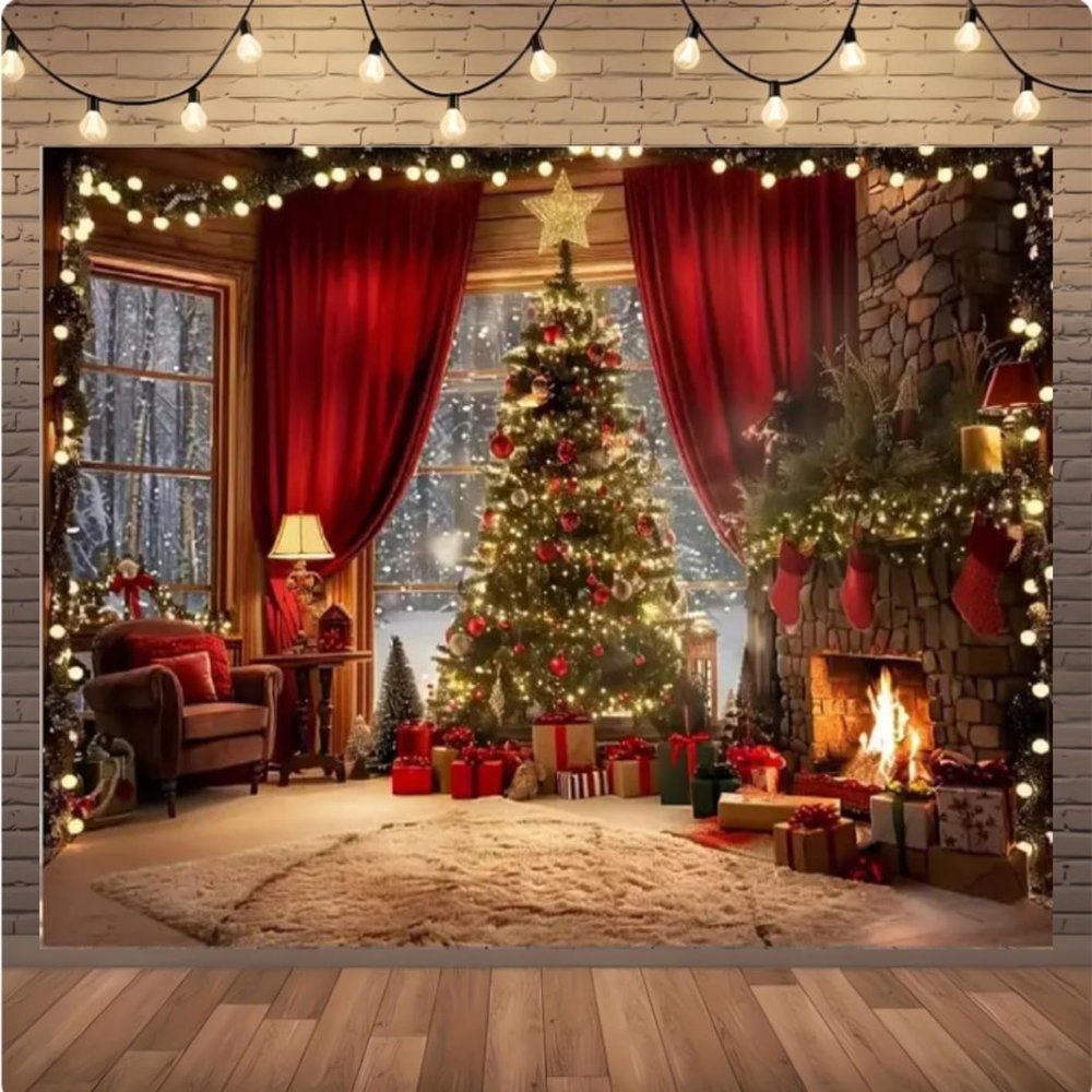 10x8ft Winter Christmas Background Warm Indoor Curtains New Year's Eve Birthday Decoration Party Banner