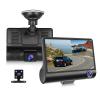 3 Channel Dash Cam Front Rear Inside, 4 inch Screen Dash Camera for Cars, 1296P Full HD Dash Cam Dual Lens Car Dash Camera with Loop Recording, Wide Angle view 1